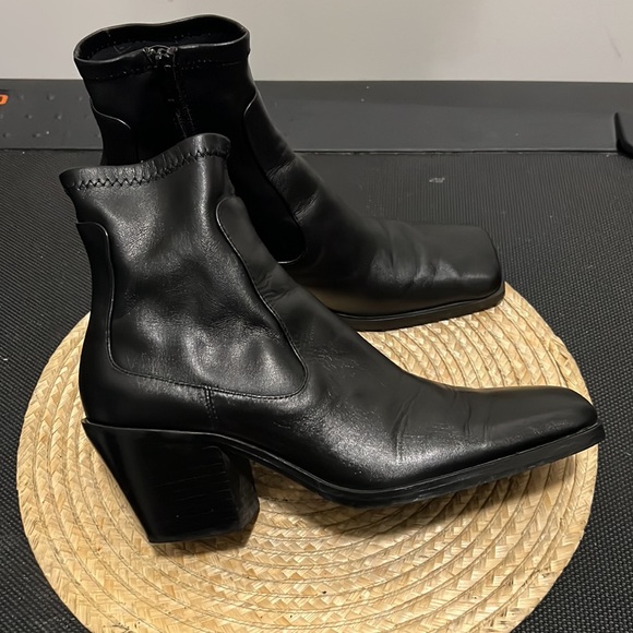 Zara Cowboy Square Toes Leather Ankle Boots Size 40 - Picture 7 of 16